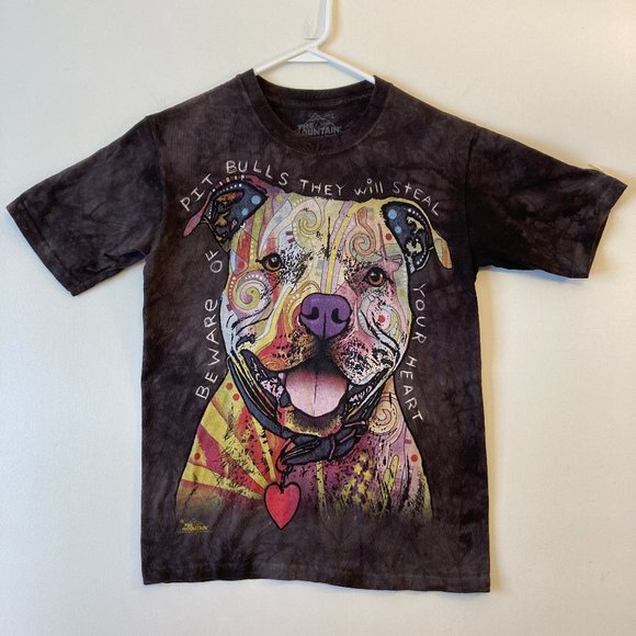 The Mountain Other - The Mountain Tee Shirt Youth L Black Brown Beware Of Pit Bull Dog